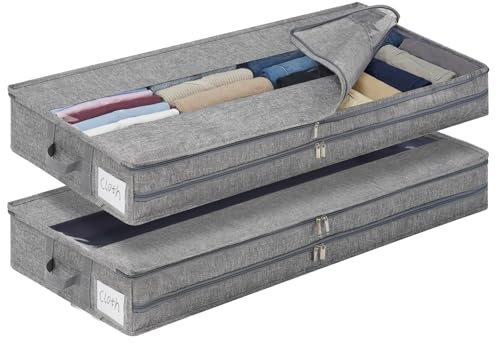 GARPROVM Unterbett Aufbewahrungsbox 2er Set, 85x40x12cm Formstabil Unterbettkommode Unterbettbox mit Mitte Reißverschluss Unterbett Aufbewahrung für Bettdecken Kleidung Bettwäsche Decken