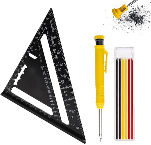 Diyxisk Equerre Menuisier, Multifonctionnel Equerre Charpentier, Crayon Chantier, Comprend 6 Recharges, pour Mesurer et Marquer, Convient au Travail du Bois, à la Menuiserie et aux DéButants