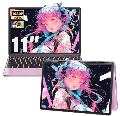 11 Zoll 2-in-1-Touchscreen Rosegold Laptop Tablet, 16GB DDR4 RAM, 1 TB SSD, N100 Processor bis zu 3,4GHz, FHD (1920x1200) IPS Display, Backlit-Tastatur, Webcam, USB-C Notebook PC für Studium Reisen