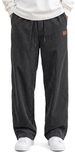 TARAINYA Pantalon Velours Homme Côtelé M-5XL | velours côtelé;coupe large;coupe ample;fermeture à glissière;taille élastiquée avec cordon de serrage;légèrement extensible