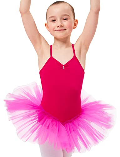 tanzmuster Ballettkleid Mädchen Tutu - Kim - weicher Baumwollstoff - Glitzersteine - Ballett Trikot mit Tüllrock für Kinder - pink, 164/170