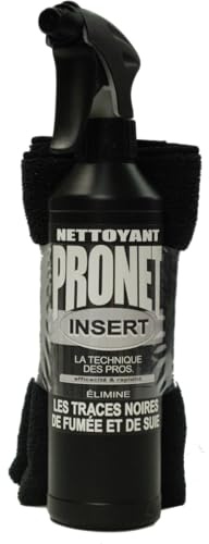 PRONET - Nettoyant Vitres d'Insert, Cheminées et Poeles -Elimine les traces noires de fumée et de suie - Désincrustant surpuissant - Préserve les joints isolants - Microfibre recyclée - Spray 500 Ml