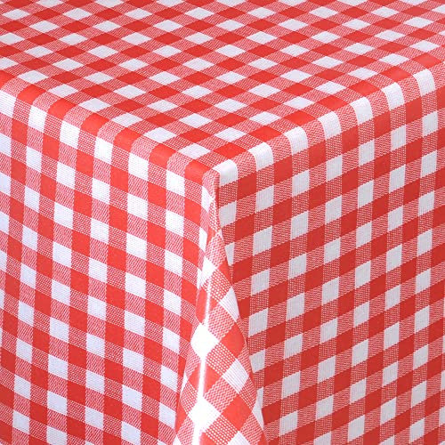 Wachstischdecke Wachstuch Tischdecke Gartentischdecke abwaschbar rund 138 cm kariert Rot Weiss