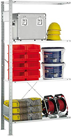 SCHULTE Lagertechnik Anbauregal, MULTIplus Fachbodenregal, 1800x1000x500 mm, Steckregal mit 4 Fachböden, Traglast je Boden bis zu 120 kg (gesamt bis zu 480 kg), verzinkt