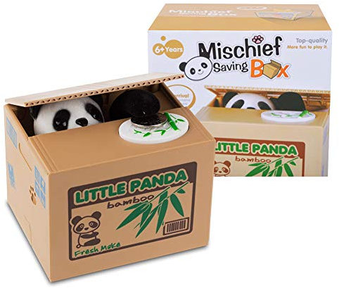 Pup Go Stealing Coin Cat Electronic Money Box, Little Panda Bamboo Piggy Bank for Kids Adults, Funny Novelty Boyfriend Birthday Gifts Boys Girls, Baby Childrens Savings Bank Money Saver Toys (Panda)