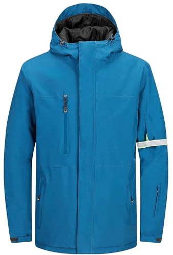 33,000ft Herren Skijacke Wasserdichte Winddichte Warme Outdoorjacke Winterjacke Funktionsjacke Atmungsaktive Snowboardjacke Softshell Jacke mit Kapuze, Blau L