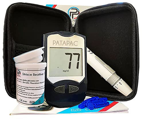 PataPac - Misuratore di Glicemia - Glucometro Kit, con 10 Strisce Reattive, 10 Lancette Pungidito, Penna Pungidito – Diabete Test Kit, Misura Glicemia