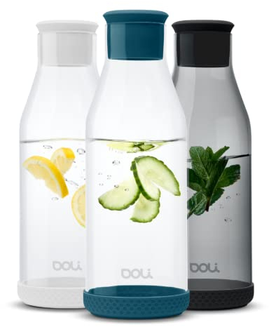 Doli Glaskaraffe mit Deckel 1,5L Teal - Robust & sicherer Stand - Wasserkaraffe für heiße & kalte Getränke - Spülmaschinenfest - BPA-frei