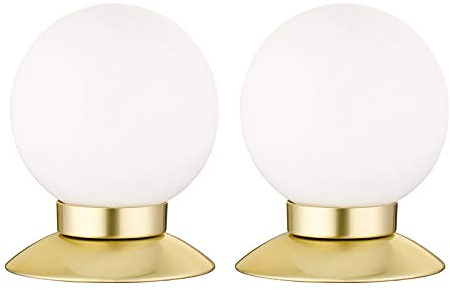 Lot de 2 petites lampes sphériques tactiles en laiton avec boule en verre blanc 13 cm