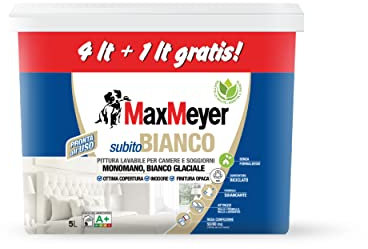 MaxMeyer Pittura per interni Lavabile A+ e priva di formaldeide, formula sbiancante, Subitobianco A+ BIANCO 5 L