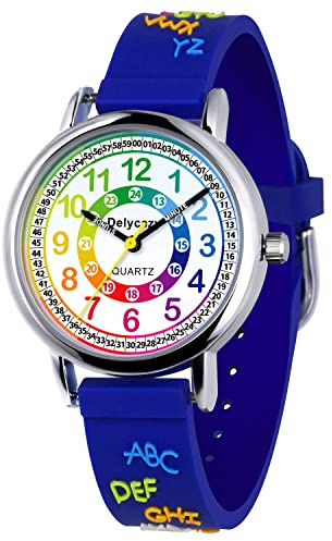Delycazy Montre Enfant, 12 et 24 Heures Mouvement à Quartz Montre pour Enfants Fille Garçon, Cadeau Fille Garçon 4 5 6 7 8 Ans