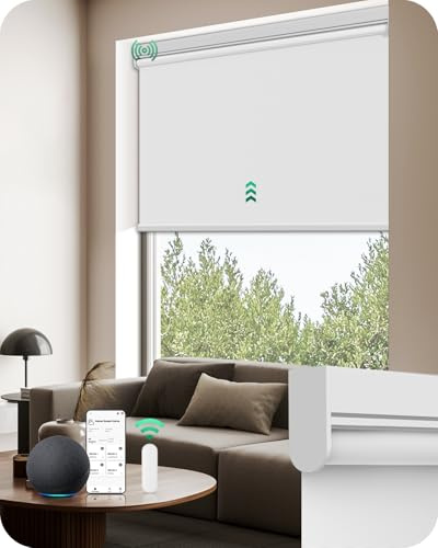 Allesin Motorized Roller Blinds with Remote Control for Windows, Blackout Automatic Smart Shades,Dry Battery Powered Electric Blind (White 35 W x 72 H)