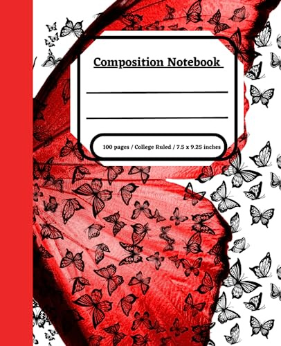 Composition Notebook Collage: Cute Red Butterfly Composition Book Wilde Ruled 7.5 x9.25