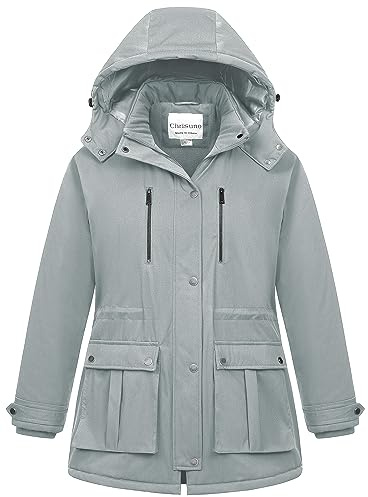 Chrisuno Winter Coats for Plus Size Women Parka Jacket Women's Long Thicken Coat with Hood Light Grey 3X