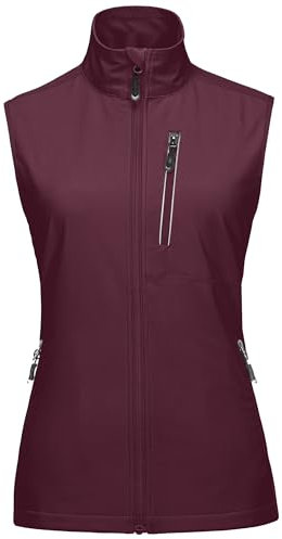 33,000ft Damen Leichte Laufweste Outdoor Softshell Weste Frau Ärmellose Jacke Winddichte Wasserdichte Atmungsaktive Vest Gilet für Laufen Golf Wandern Weinrot XL