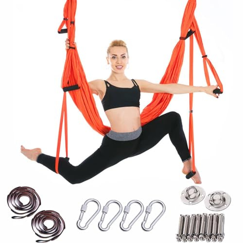 PLOTSAGE Hamaca Aérea para Yoga, Columpio de Yoga Antigravedad, Correa para Ejercicio de Yoga,Cordón de Yoga Aéreo No Elástico, Equipo de Entrenamiento de Fuerza para Fitness,Naranja