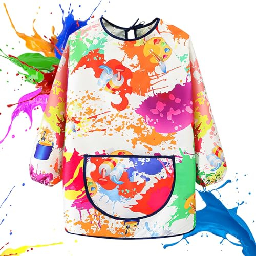 Taozoey Malschürze, Malkittel Schule, Malerkittel Kind 6-12 Jahre mit Taschen, Verstellbare und Wiederverwendbare Kochschürze für Basteln Malen Backen Kochen, Mädchen und Jungen
