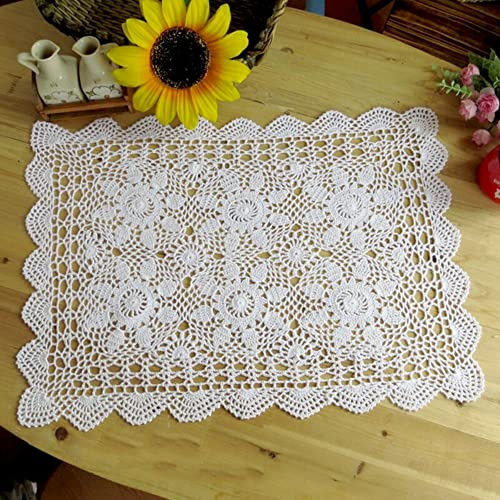 HEBEOT Napperon vintage carré en dentelle au crochet fait à la main en pur coton tissé creux 40 x 60 cm (blanc)