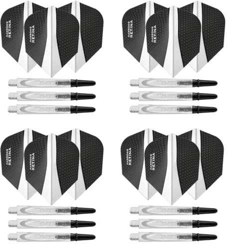 Harrows Dartpfeile 4 Sets Carbon 360 Dartschäfte und Retina Dart-Flights – 12 Dartschäfte insgesamt 12 Dart-Flights – mittel & kurz (kurz, weiß)
