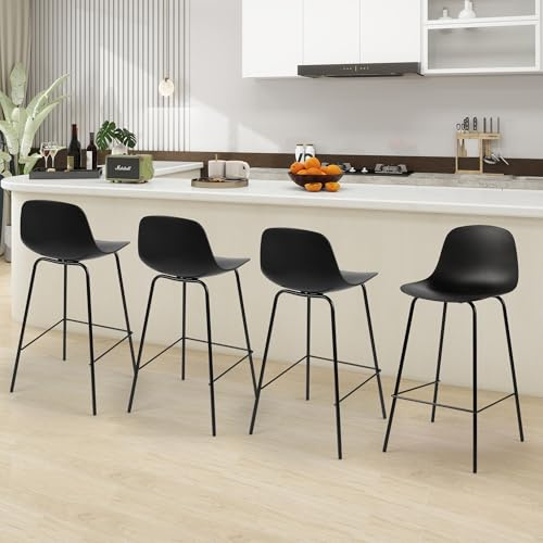 thksbought Bar Stools Set of 4 26 Inch Counter Height Barstools with Back Bar Height Stools for Kitchen with Metal Legs (4, Black)