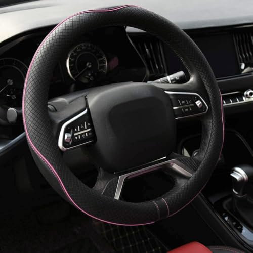 Valleycomfy Funda para volante de coche, de microfibra, universal, tamaño 37-39 cm, antideslizante, línea rosa