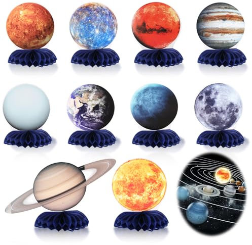 uinnossvc 10 Stück Sonnensystem Wabenbälle Tischdeko, Honeycomb Party Dekorationen, Outer Space Themed Bienenwabe Mittelstücke, Waben Mittelstücke für Kindergeburtstag Deko Party Zubehör