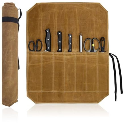 YMTWSRY Messertasche Kochmesser, Messerrolle mit 7 Fächern Werkzeug Rolltasche Multifunktionale Aufbewahrung Tasche Tragbare Messeraufbewahrung für Messer Löffel Küchenmesser