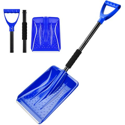 Dokeno Pala de Nieve Portátil, 82CM Pala Quitanieves con Mango en D, Pala de Nieve Desmontable, Pala de Nieve Ligera con Borde de Alumini para Quitar la Nieve, Camping, Actividades al Aire Libre