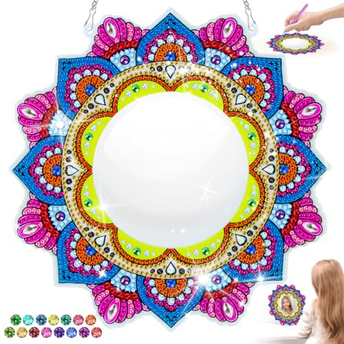 snookids Miroir de Peinture Diamant pour Enfants, Mandalas, kit de Bricolage pour Filles, Jouet de Maquillage, Miroir de Maquillage, Cadeau pour Filles de 6, 7, 8, 9, 10, 11, 12 Ans