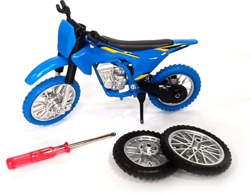 COR Moto Miniature Jouet Motocross 1/18 avec Roue de Rechange et Outils de Réparation (Bleu)