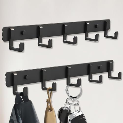 Bosdontek 2 Pack Wall Coat Racks, Heavy Duty Coat Hooks Wall Mounted Clothes Hanger Rustproof Coat Racks Multi-Purpose Wall Hooks Coat Rack for Clothes, Hats, Bags - 2Pcs (Matte Black)