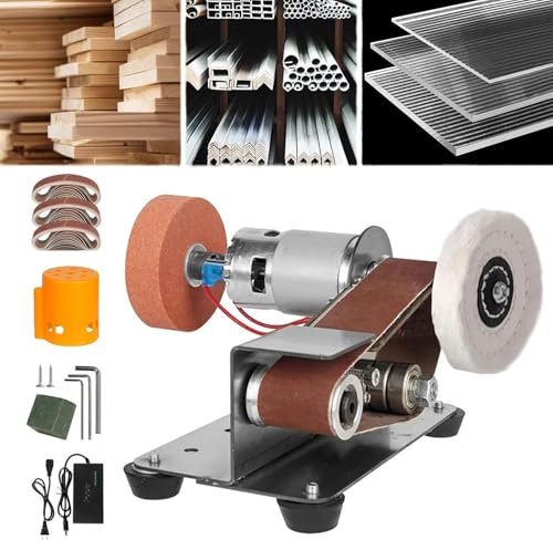 Rusopobe Lijadora de Banda Eléctrica, Afiladora pulidora y rectificadora Ajustable Pulidora con 7 velocidades Ajustables Afiladora de Cuchillos eléctrica de bajo Ruido de 15°