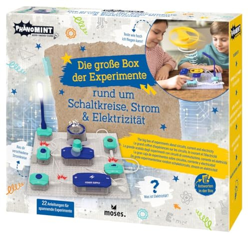 moses. PhänoMINT La grande scatola di esperimenti su circuiti, elettricità ed elettricità, scatola per esperimenti di energia elettrica per bambini, kit fai da te, giocattolo educativo a partire dagli