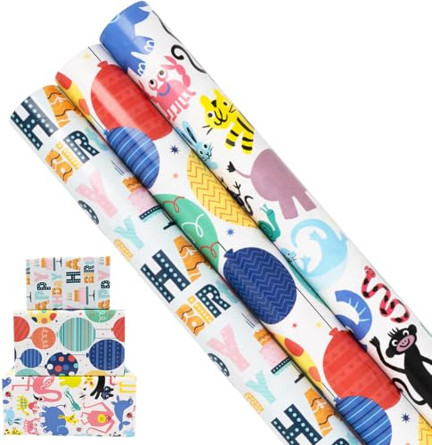 Rollos de papel para envolver regalos de cumpleaños, 3 rollos de 43 cm x 3 metros, papel de regalo reciclable para cumpleaños, fiestas, bodas, baby shower, decoraciones de regalos para festivales