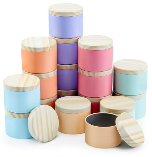 Honeydak 36 Pcs 4oz Candle Jars Bulk Multicolored Candle Tins Small Empty Containers with Metal Wood Grain Printing Lids for Making DIY Jars Storage Wedding Gifts