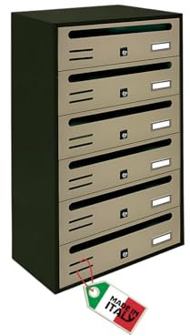 MOHOME Cassetta Postale Condominiale Esterno Interno Made in Italy Lamiera Sabbia Componibile Modulare 6 Scompartimenti 25x38,5x63 Cm Targhetta Doppia Chiave Orizzontale