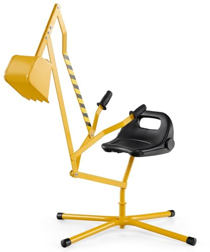 COSTWAY Kids Excavator Toy, Ride on Sand Digger with 2-Handed Controls, Flexible Shovel, 360° Rotatable Seat, Steel Sandbox Beach Toys for 3+ Years Old (Yellow+Black)