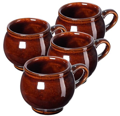 KADAX Set di 4 bicchieri di argilla, 300 ml, in ceramica con manico, per vin brulé, met e tè, in ceramica, fatti a mano, tazza di Natale, tazza di vin brulé in argilla