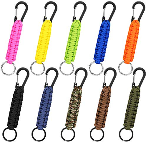 HICARER 10 Stück Paracord Schlüsselanhänger Schnellverschluss Schlüsselband Clip Ring Geflochtenes Lanyard Nützlichkeit Ring Haken Outdoor Lanyard Schlüsselringe für Männer (Frische Farbe)