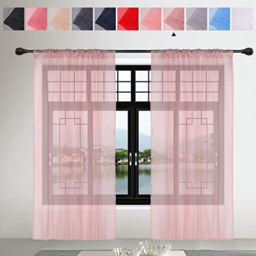 Trimming Shop Rose Gold Voile Curtains 2 Panel Semi-Transparent Sheer Slot Top Curtain Pair 142 x 206cm for Window & Door Lightweight Net Curtain for Bedroom, Kitchen & Living Room