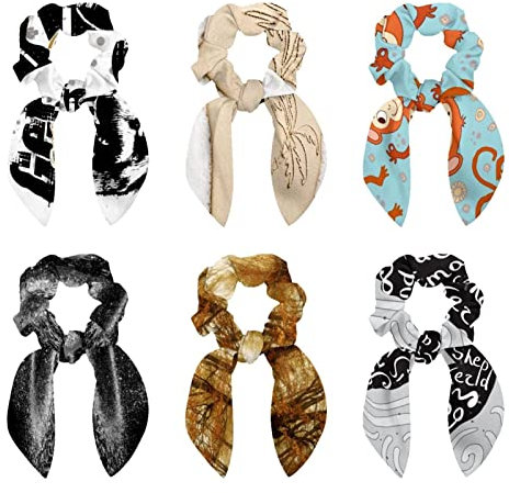 6 Pcs Hair Scrunchies - Foam Palm Tree Sand Summer Hair Scarf Scrunchy with Ribbon Bow, Elastic Hair Ties Ponytail Holders for Women Teenage Girls