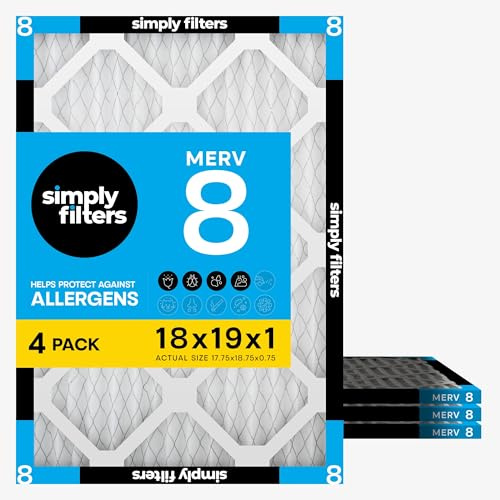 Simply by MervFilters, 18x19x1 Air Filter, MERV 8, MPR 600, AC Furnace Air Filter, 4-Pack