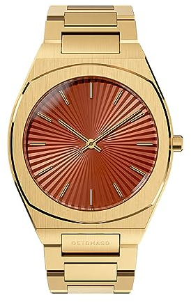 DeTomaso VOLTRE GOLDEN Rouge Gold Rot Damen-Armbanduhr Analog Quarz Stahl Armband Gold