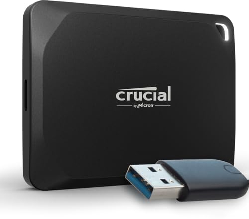 Crucial X10 Pro 1TB Portable External SSD with USB-A Adapter, Up to 2100MB/s Read and 2000MB/s Write, External Solid State Drive, USB-C 3.2, PC and Mac, Dust and Water Resistance - CT1000X10PROSSD902