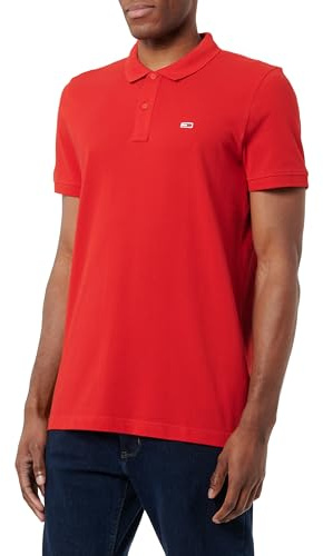 Tommy Jeans Polo de Manga Corta Hombre Slim Fit, Rojo (Red Hot), S