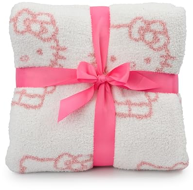 Jay Franco Sanrio Hello Kitty Cute Fluffy Throw Blanket - Feather Knit Reversible Cozy Fuzzy Checkered Blanket 50 x 60 Inches, Soft Lightweight Kawaii Pink Machine Washable for Couch, Sofa, Bed