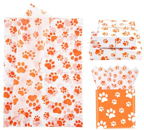 30 Silkespappersark, 35x50cm Hundtasstryck Silkespapper Presentpapper för Present Påse Förpackning Jul Bröllop Födelsedagsfest Konst, Gör-Det-Själv Hantverk Tillbehör (Orange)