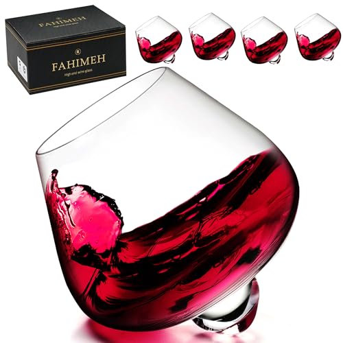 FAHIMEH Vasos de Whisky, Ron, Coñac, vino, cristal giratorio, sin vástago, degustación, cristal inclinado, licor brandy, cócteles, vaso Grappa personalizado regalo juego de 4 unidades de 200 ml