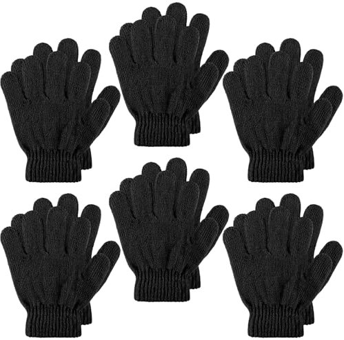 SATINIOR Winterhandschuhe für Kinder, gestrickt, Langfingerhandschuhe, für Kleinkinder, Schwarz, 1—4 Jahre, 6 Paar