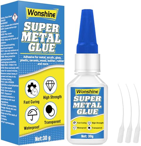 Metal Glue 30 g, Clear Superglue for Steel, Zinc, Aluminum and Other Metal Material, with Anti-Clog Cap, Waterproof, Heat-Resistant